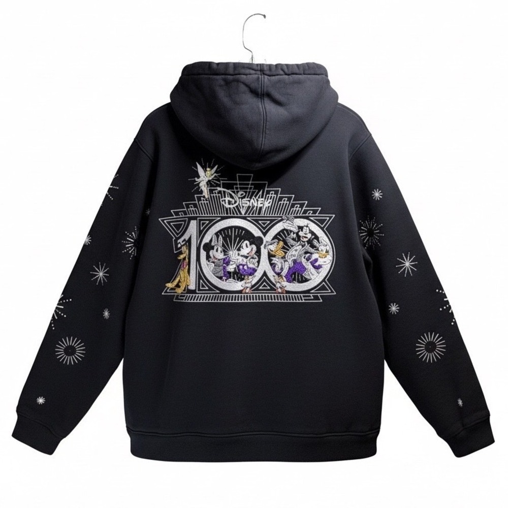 Disney 100 Zip Hoodie Size 1X Black Anniversary Mickey Minnie Starburst Art Deco